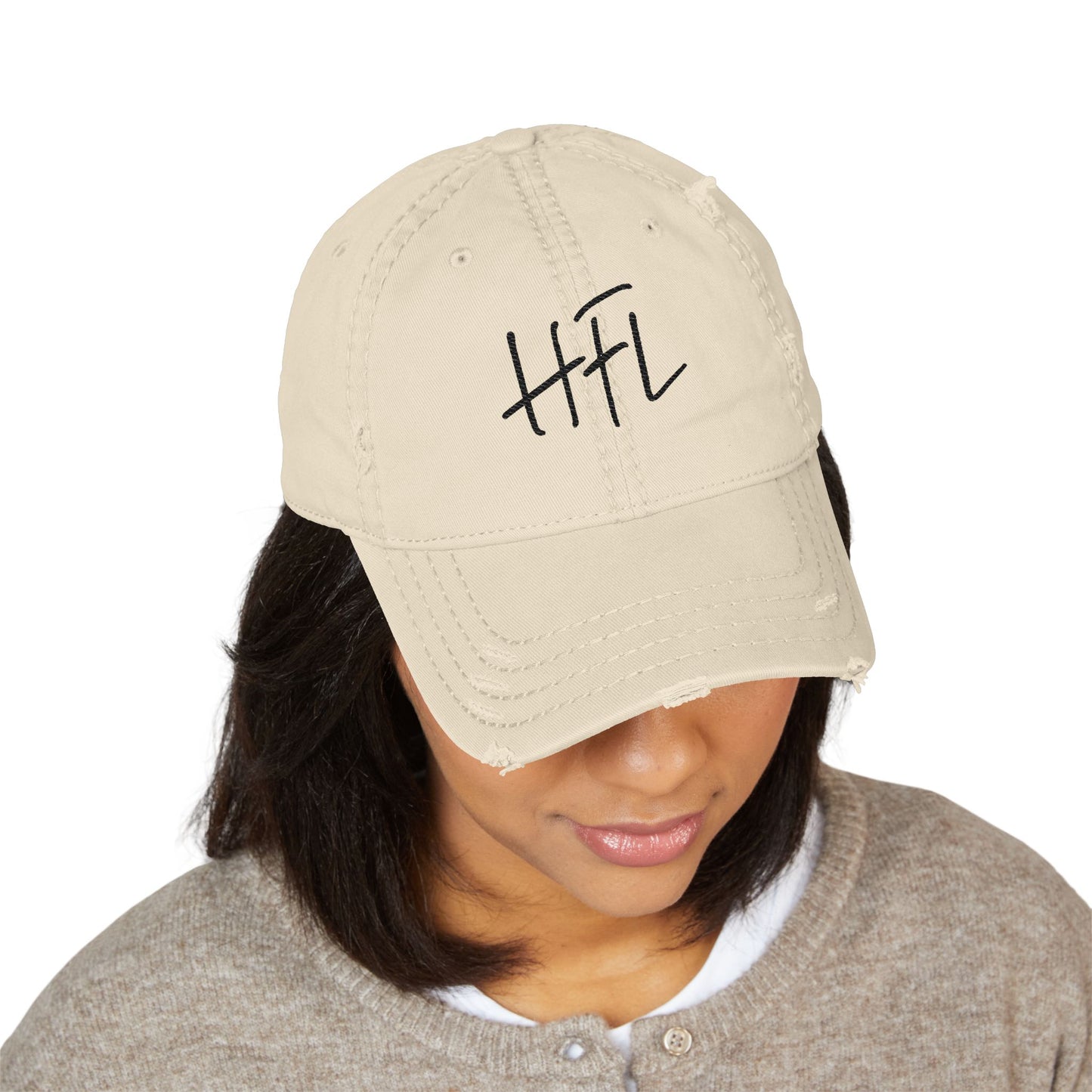 Distressed HFL Embroidered Cap, Cream
