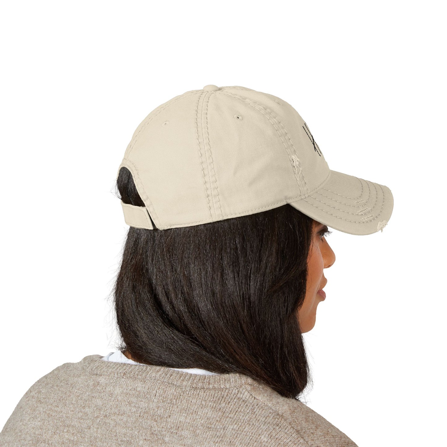 Distressed HFL Embroidered Cap, Cream