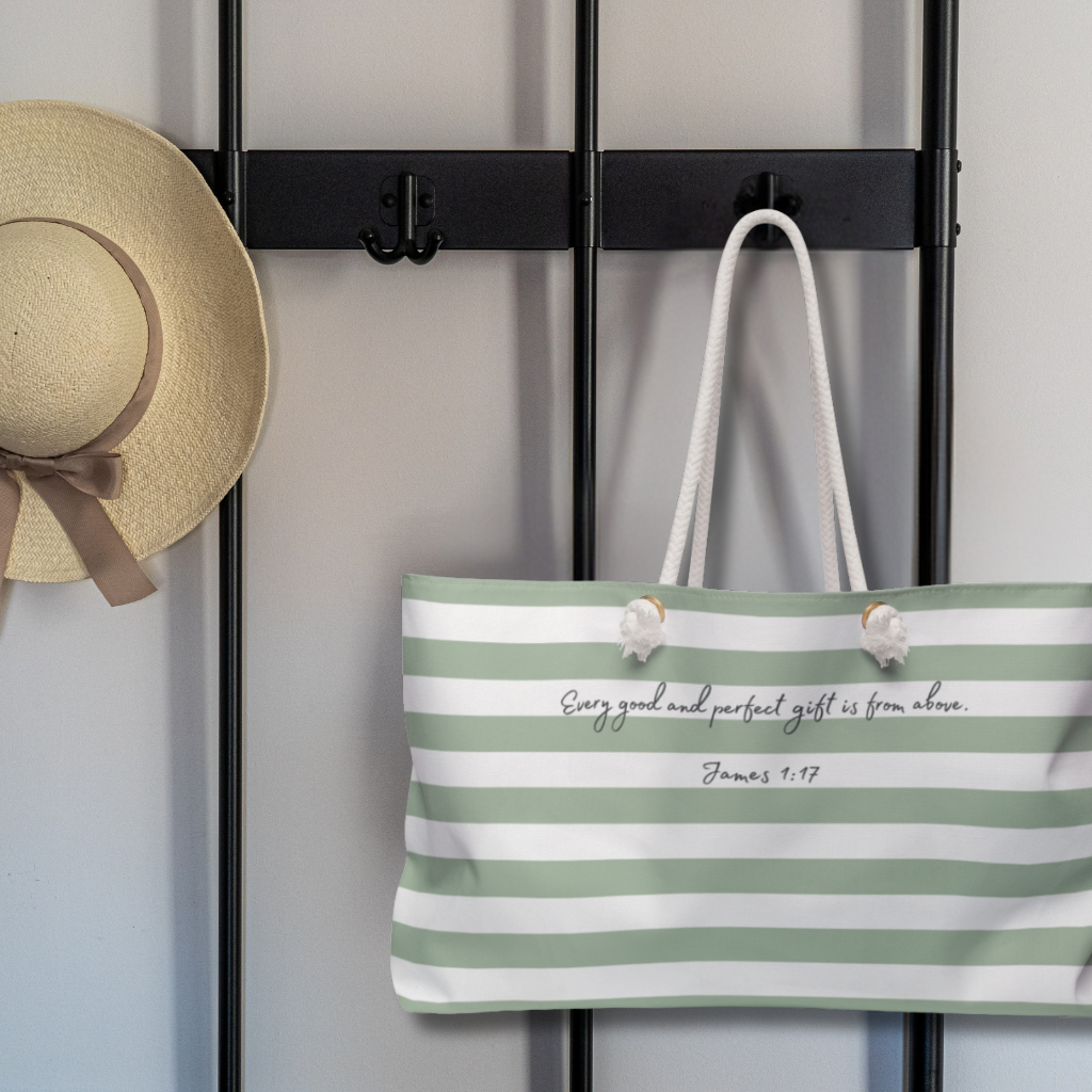 Weekender Bag, sage green, James 1:17