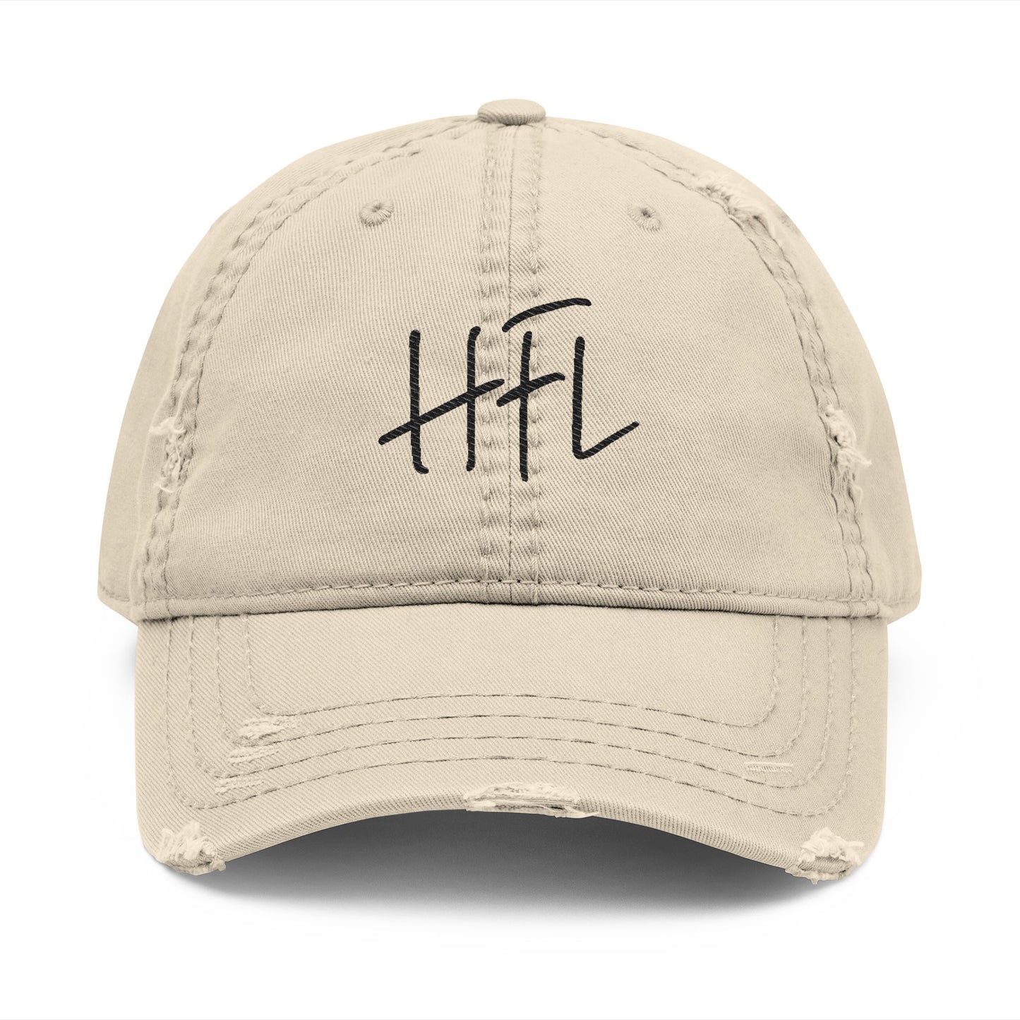 Distressed HFL Embroidered Cap, Cream