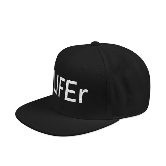 Flatbill Cap with Embroidered 'LIFEr' Design, Black