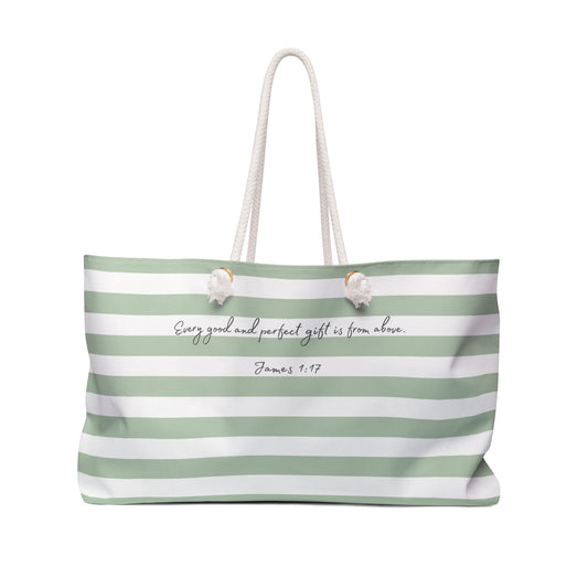 Weekender Bag, sage green, James 1:17