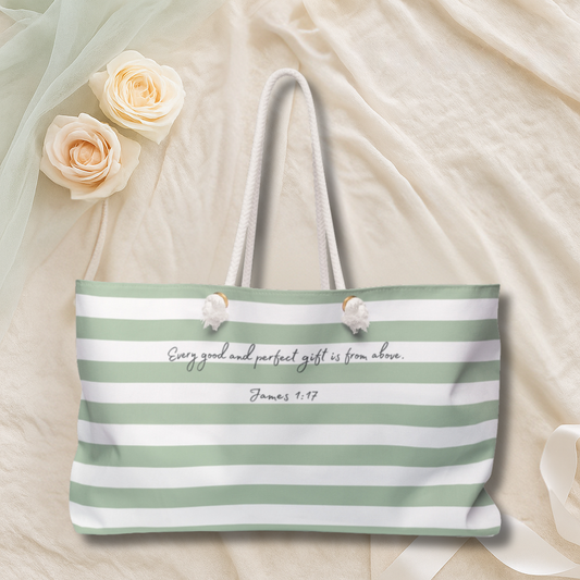 Weekender Bag, sage green, James 1:17