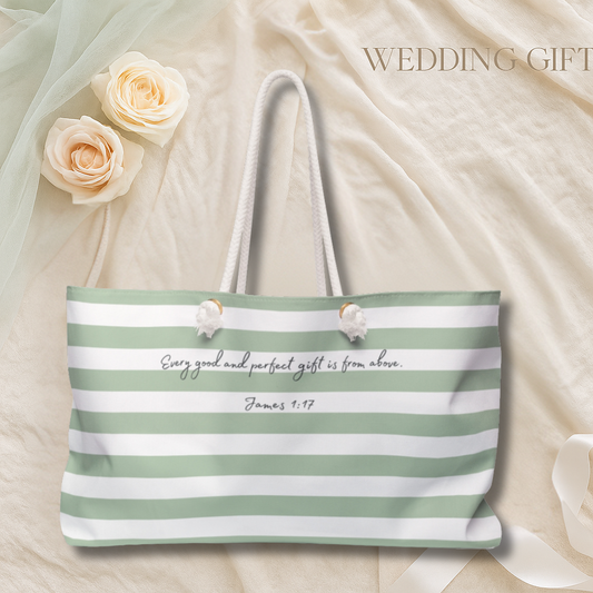 Weekender Bag, sage green, James 1:17